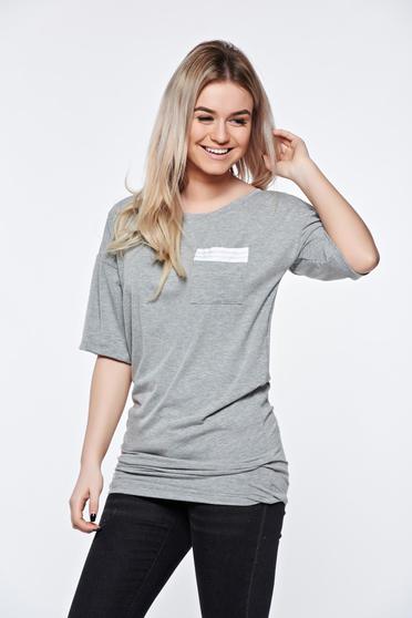 MissQ grey casual long t-shirt slightly elastic fabric