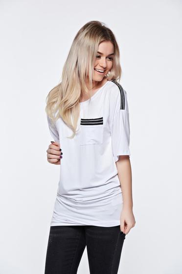 MissQ white casual long t-shirt slightly elastic fabric