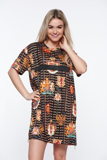 MissQ black casual flared dress from elastic fabric with print details