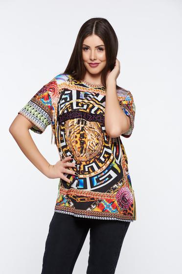 MissQ black t-shirt casual long with easy cut from elastic and fine fabric