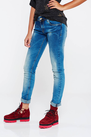 MissQ blue jeans casual skinny jeans with medium waist with pockets cotton
