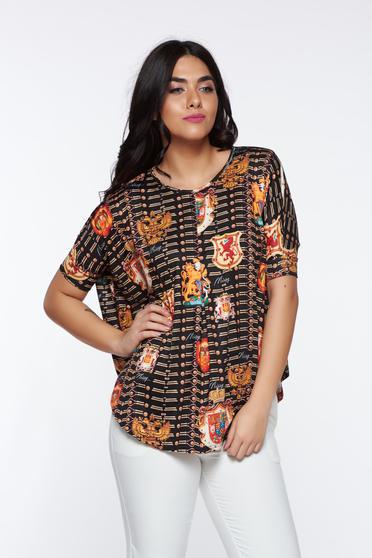 MissQ black women`s blouse office flared asymmetrical from elastic fabric