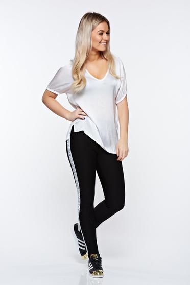 MissQ white tights casual with medium waist elastic cotton