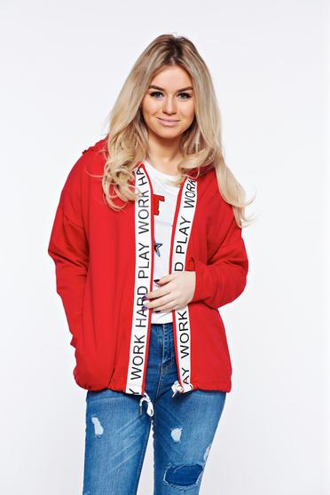 Red coat casual cotton with undetachable hood with easy cut
