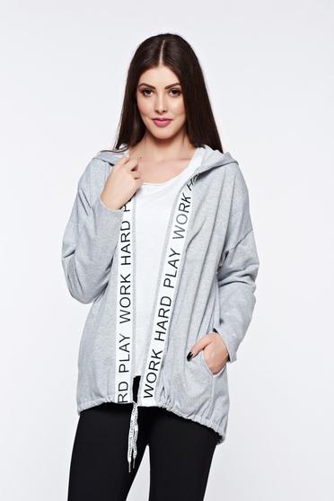 Grey coat casual cotton with undetachable hood with easy cut