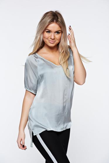 Grey t-shirt casual flared asymmetrical from satin fabric texture