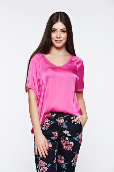 Pink t-shirt casual flared asymmetrical from satin fabric texture
