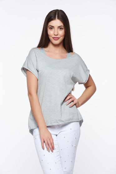 Grey t-shirt casual elastic cotton with easy cut