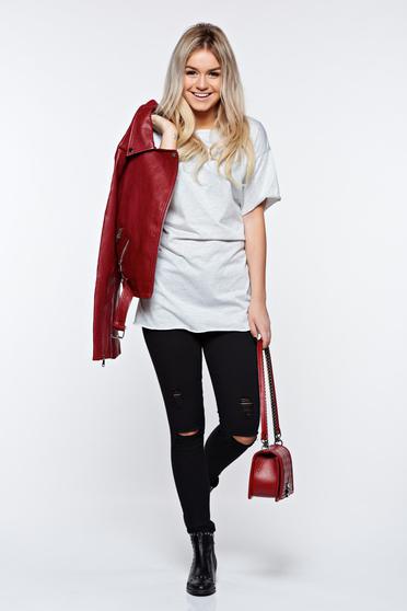 Grey t-shirt casual elastic cotton with easy cut with laced details
