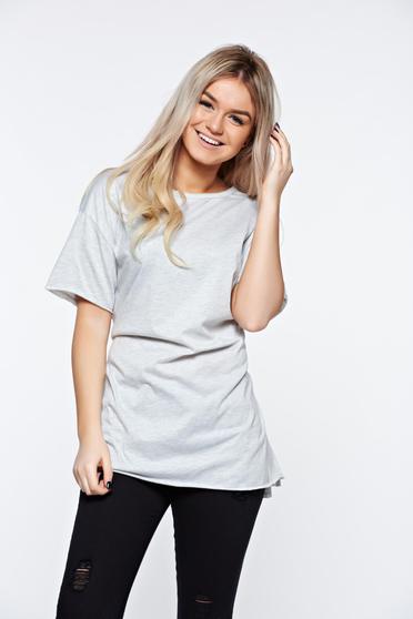 Grey t-shirt casual elastic cotton with easy cut with laced details