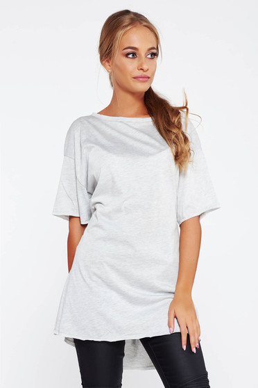 Grey t-shirt casual elastic cotton with easy cut with laced details