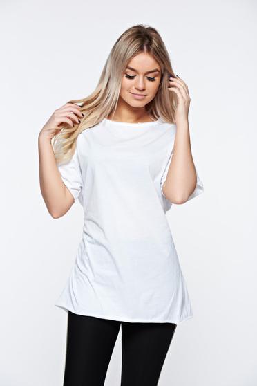 White t-shirt casual elastic cotton with easy cut with laced details