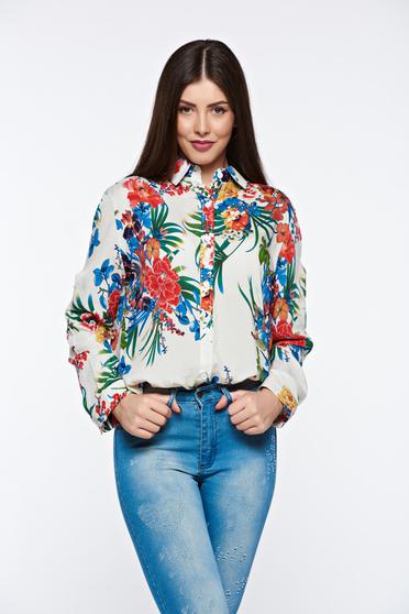 White women`s shirt casual cotton flared long