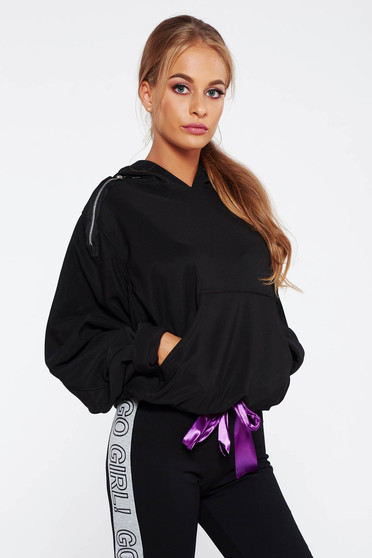 Ocassion black coat casual cotton with easy cut with undetachable hood