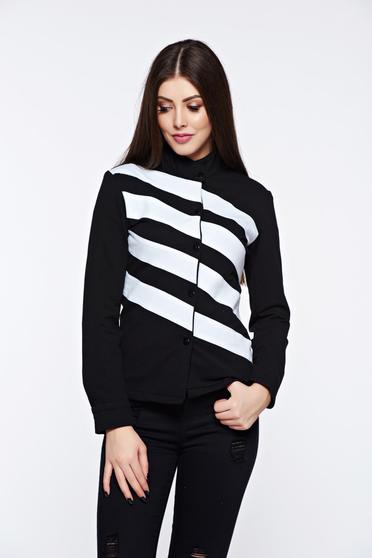 Ocassion black jacket casual slightly elastic cotton metal eyelets fastening