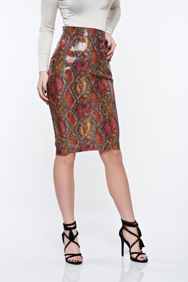 PrettyGirl brown skirt pencil from ecological leather with medium waist