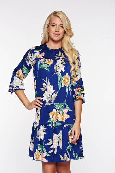 PrettyGirl blue daily dress flared airy fabric from satin fabric texture with inside lining