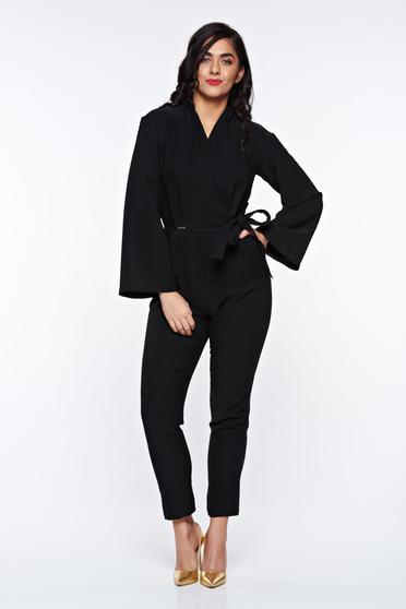 PrettyGirl black elegant jumpsuit slightly elastic fabric with pockets with bell sleeve