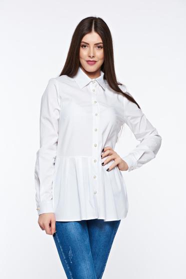 PrettyGirl white casual women`s shirt cotton with easy cut with frilled waist