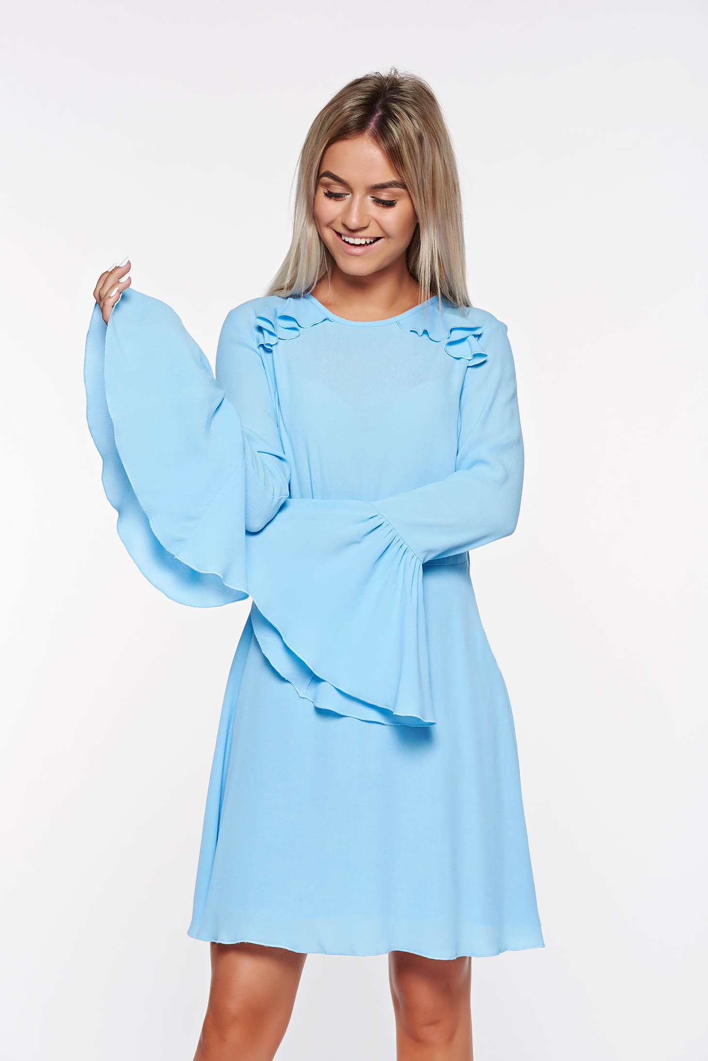 bare back voile fabric with bell sleeve 