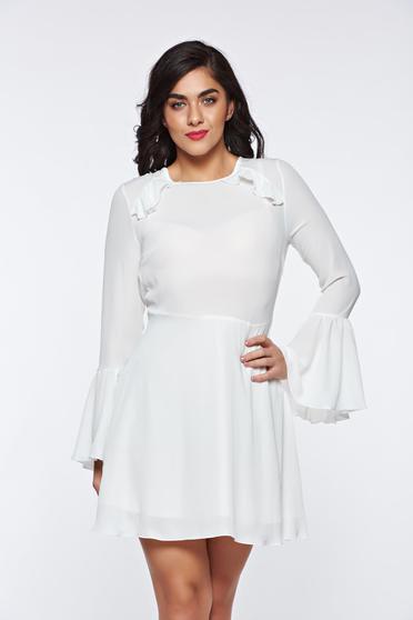 PrettyGirl white dress bare back voile fabric with bell sleeve with inside lining