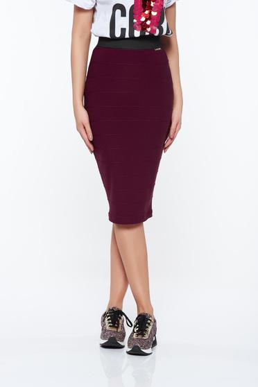 PrettyGirl purple casual pencil skirt from elastic fabric zipper accessory