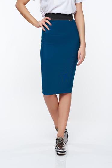 PrettyGirl turquoise casual pencil skirt from elastic fabric zipper accessory