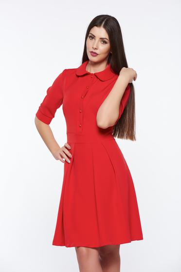 PrettyGirl red office cloche dress slightly elastic fabric with round collar