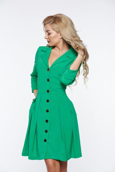 PrettyGirl darkgreen office dress with v-neckline with pockets