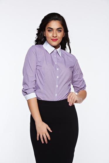 PrettyGirl purple office women`s shirt nonelastic cotton with pointed collar