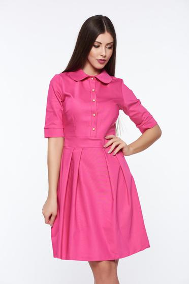 PrettyGirl fuchsia office cloche dress slightly elastic fabric with round collar