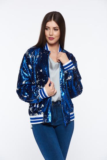 Ocassion blue casual jacket with sequins with inside lining with easy cut