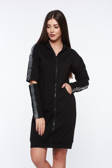 Ocassion black coat casual cotton with undetachable hood with cut-out sleeves