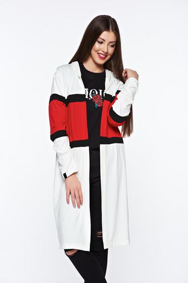 MissQ white cardigan casual with easy cut with undetachable hood thin fabric