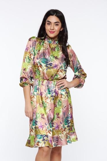 PrettyGirl green dress airy fabric from satin fabric texture with elastic waist with inside lining