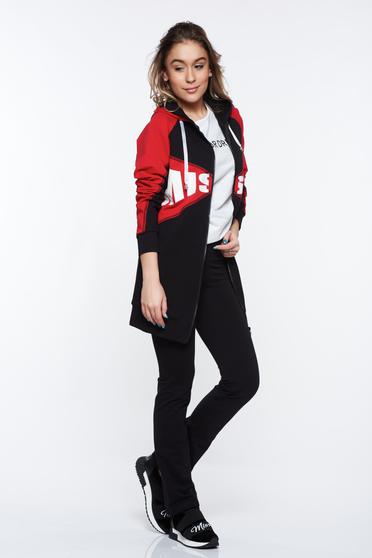 MissQ red casual high waisted set with undetachable hood cotton