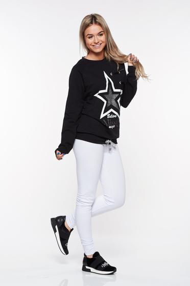 MissQ black casual set is fastened around the waist with a ribbon cotton with glitter details