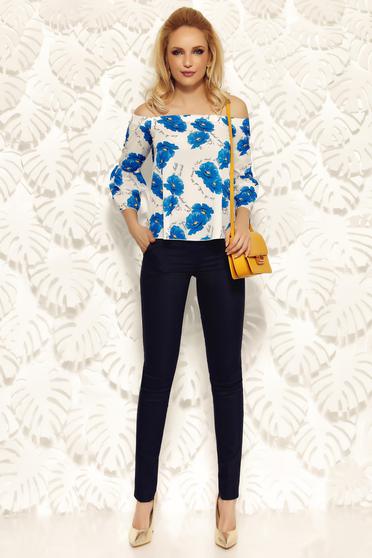 Fofy darkblue office high waisted conical trousers slightly elastic fabric with pockets