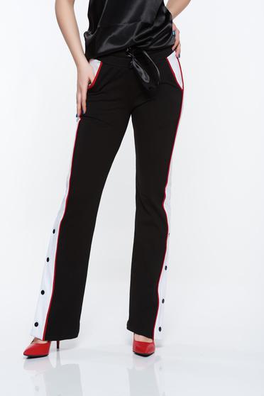 Ocassion black casual cotton flared trousers with elastic waist