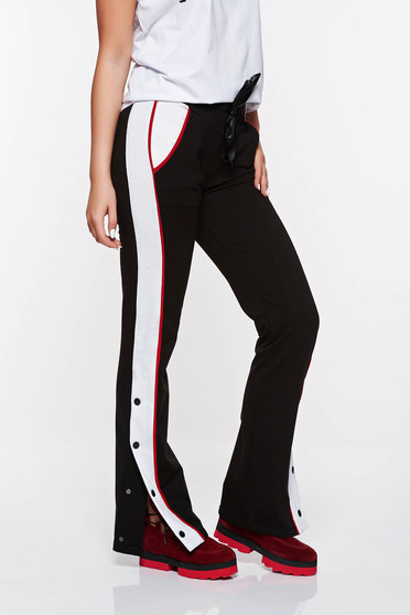 Ocassion black casual cotton flared trousers with elastic waist