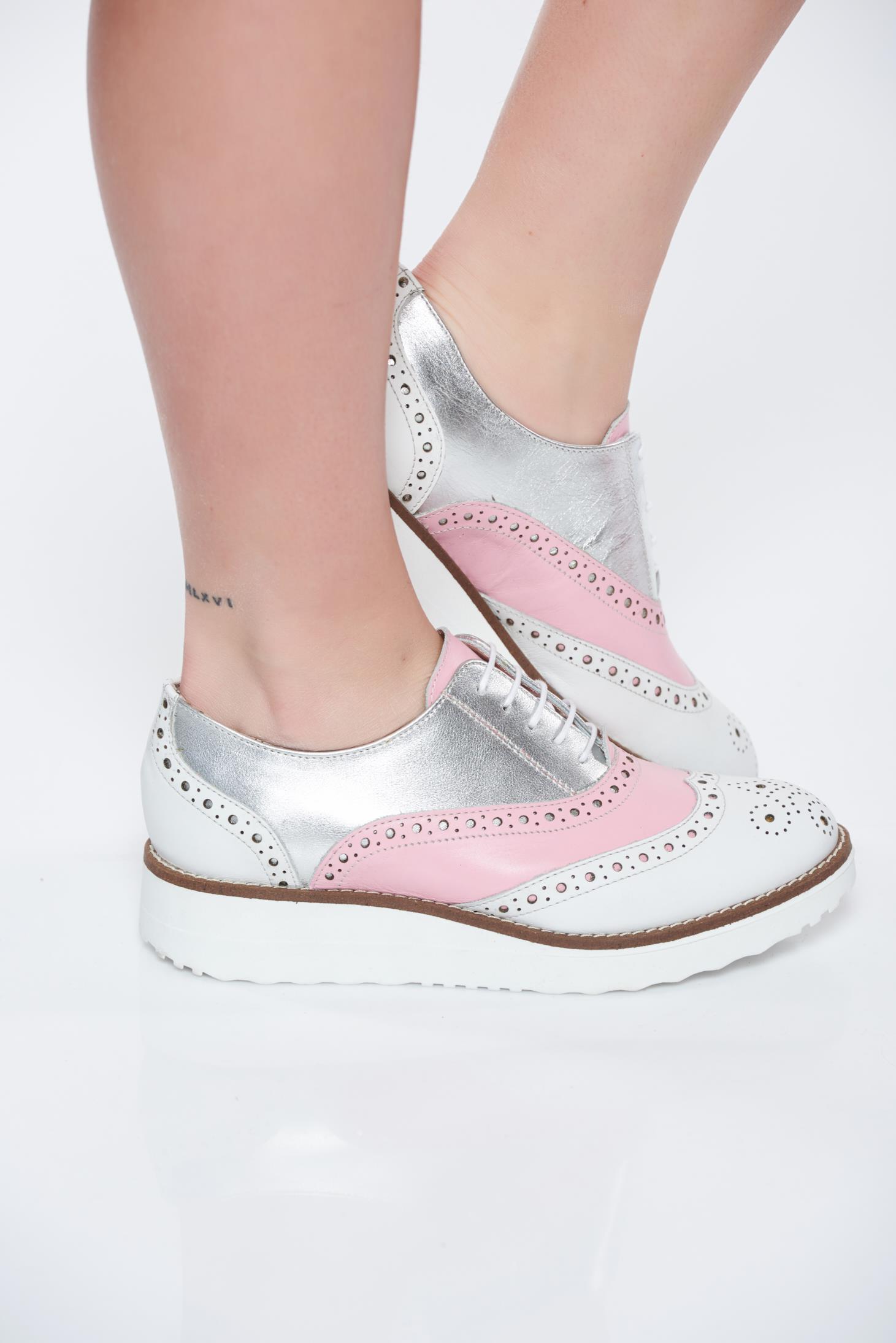 Pantofi Rosa Casual Din Piele Naturala Cu Talpa Joasa
