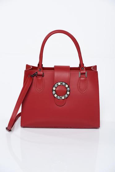 Red office bag natural leather with pearls