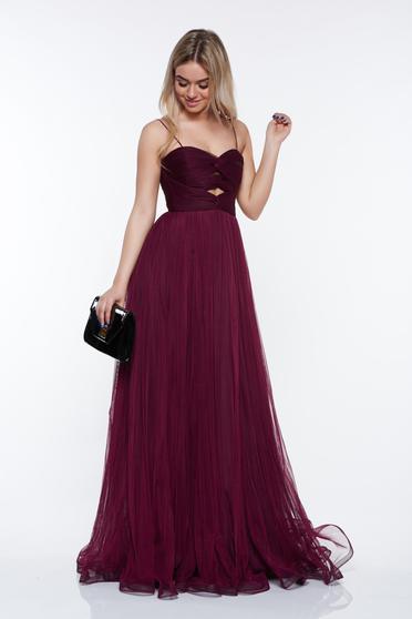 Ana Radu purple luxurious dress from tulle with inside lining with push-up cups off shoulder