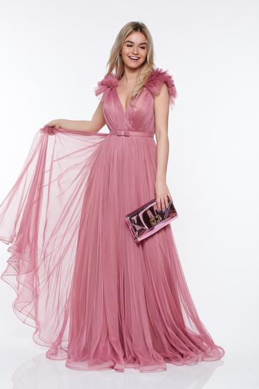 Ana Radu rosa luxurious dress from tulle with inside lining with deep cleavage with push-up cups