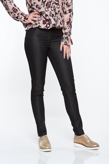 PrettyGirl black office conical trousers with medium waist nonelastic cotton