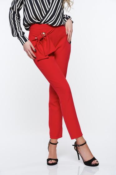 PrettyGirl red elegant conical high waisted trousers slightly elastic fabric