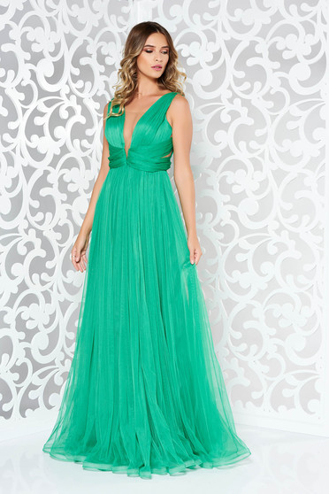 Ana Radu green luxurious dress from tulle with inside lining with push-up cups