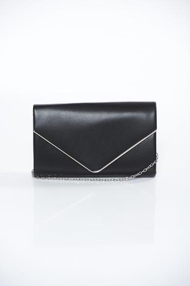 Black bag clutch from ecological leather long chain handle