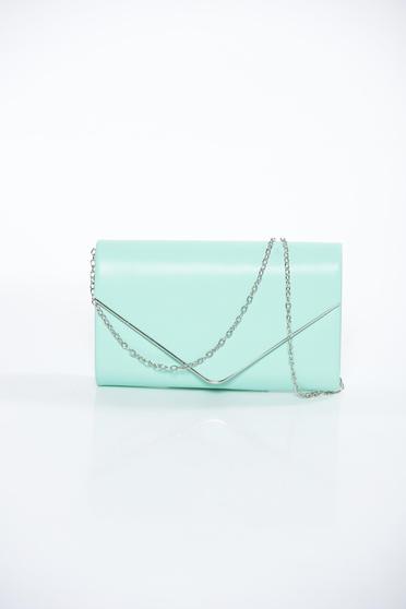 Lightgreen bag clutch from ecological leather long chain handle
