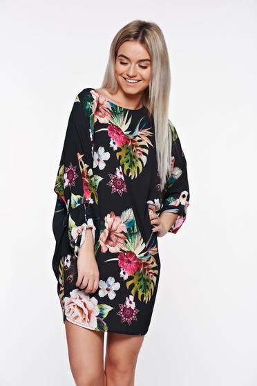 SunShine black daily flared dress transparent chiffon fabric